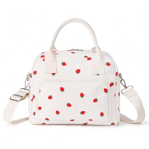 Image of LOVELYWIND Large Insulated Lunch Bag Women, Cute Strawberry Lunch Box 12L | Large Shoulder Strap Lunch Tote With Insulated Lining; Stylish Look For Work, School, Picnic, And Organized Meals.