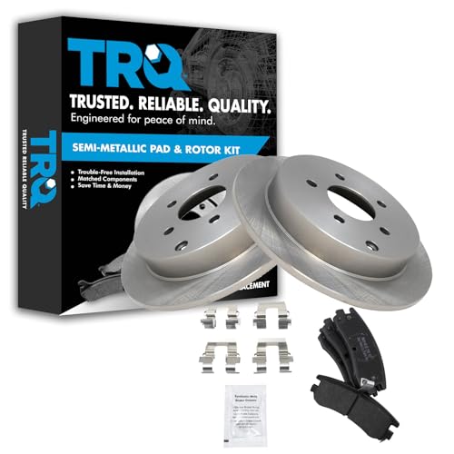 Image of TRQ Rear Brake Pad and Rotor Set Semi Metallic Solid Rotors | For 2002-2007 Buick Rendezvous 2002-2004 Chevrolet Venture Oldsmobile Silhouette 2001-2005 Pontiac Aztek 2002-2005 Montana