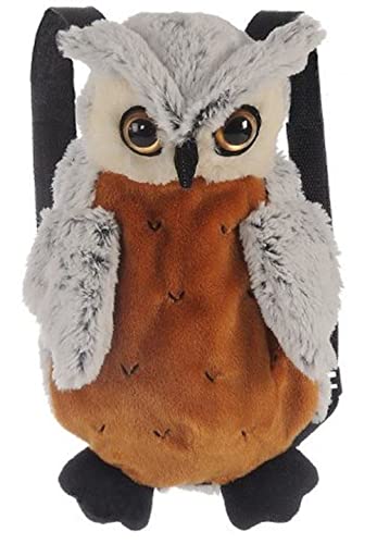 Euro Souvenirs Rucksack Kuscheltier aus Plüsch Eule, Tasche Plüschrucksack 35cm, mit verstellbaren Rückenträgern (braun grau meliert) Cover