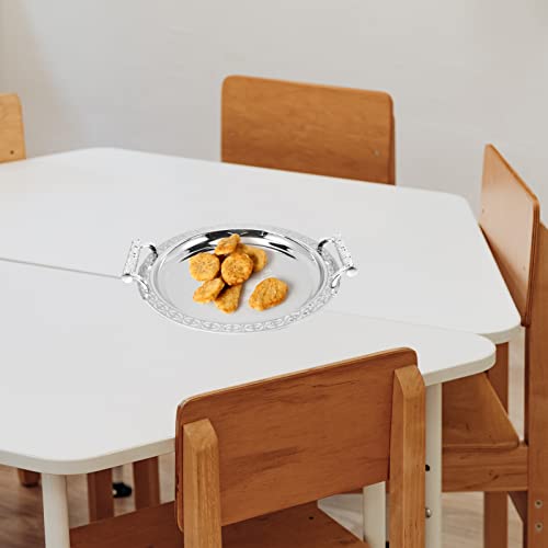 Cabilock Round Silver Serving Tray 12 Inch European Style Snack Dessert Plate for Buffet Fruit Cake Tea Coffee Serving - Image 2