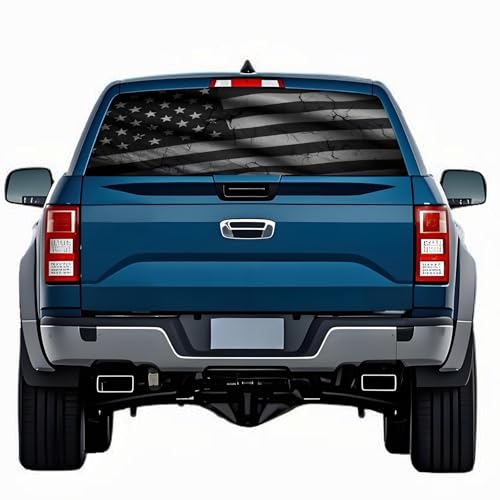 Image of Rear Window Decals for Trucks - 65x17.3 in Back Window American Flag Decals Fit Most Pickup Trucks SUV, Vinyl Back Window Decal Truck Rear Window Graphics for Personalized