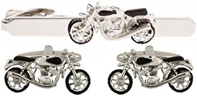 Novelty Motor Bike Cufflinks & Tie Clip Set In Polished Stainless Steel In Presentation Box - The For All Motorcycling Lovers (60-1031)