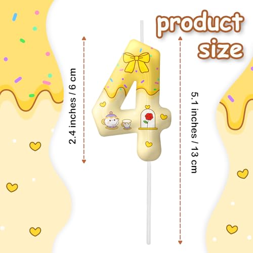 Image of Yellow Cartoon Birthday Candles, Number 4 Candle Yellow Themed Birthday Party Supplies, 2.4 inch Birthday Candles for Cake Topper Party Decorations, Birthday Decorations for Boys Girls (Number 4)