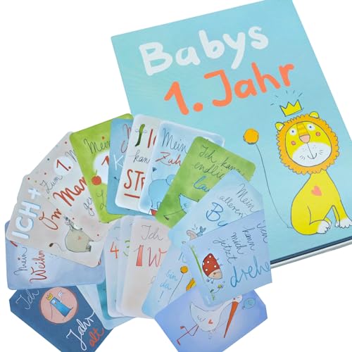 Meilensteinkarten Baby Geburt + 1. Jahr | Designed & Made in Germany | Inkl. Geschenkbox