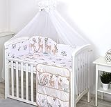 100% Algodón Pro Cosmo Juego de Cama para Cuna 120 x 60 cm Edredón 120 x 90 Organizador Dosel Almohada (White with Deers)
