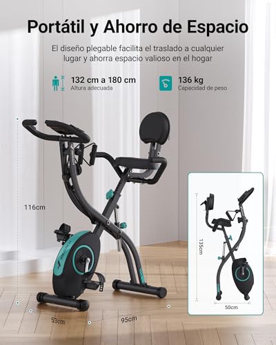 Miniatura 7 de Merach Bicicleta Estática Plegable 4 En 1, Bicicleta De Ejercicio Con Monitor Lcd Y Medición De Pulso Manual, Bicicletas Fitness Magnéticas Con 16 Niveles, Cómodo Cojín De Asiento, Ahorro De Espaci