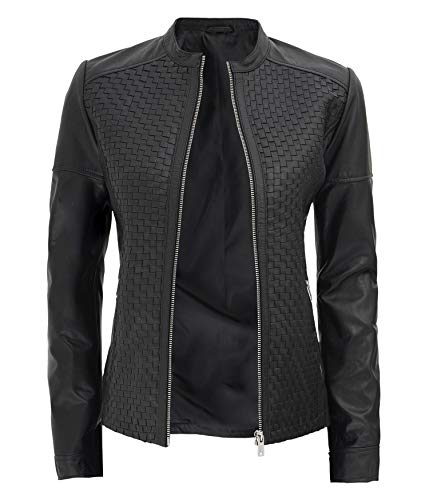 Blingsoul Chaqueta de cuero para mujer - Chaquetas de cuero texturizadas para mujer estilo motociclista, Black - Maude Jacket, XS
