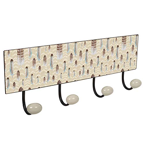 PERCHA pared metal diseño Clásico Vintage decoración PLUMAS marrones con 4 GANCHOS porcelana