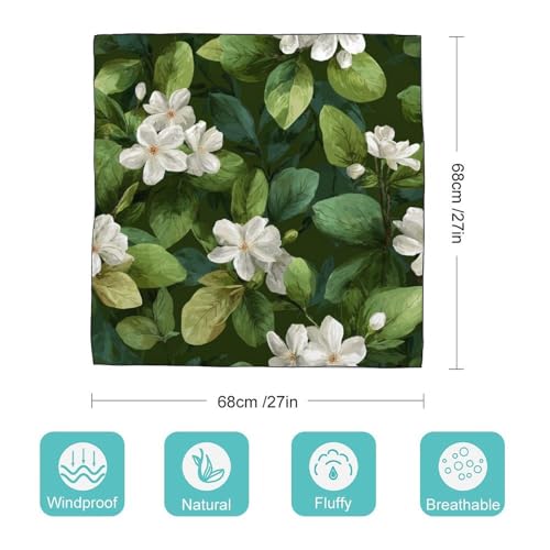 White Jasmine Flowers Women Hair Scarf Square Silk Like Head Scarves Handkerchief Satin Neck Scarf2