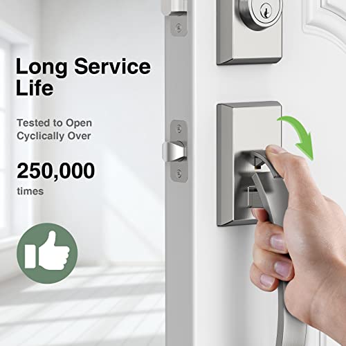 Image of Front Door Lock Set, Sliver Front Door Handle and Deadbolt Set Adjustable, 12.7in Satin Nickel Heavy Exterior Entry Handle Reversible