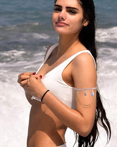 Shell Pearl Arm Cuff for Women Summer Cowrie Shell Starfish Charm Arm Cuff Upper Arm Trendy Pearl Beaded Armlet Armband Beach Jewelry Accessories for Her3