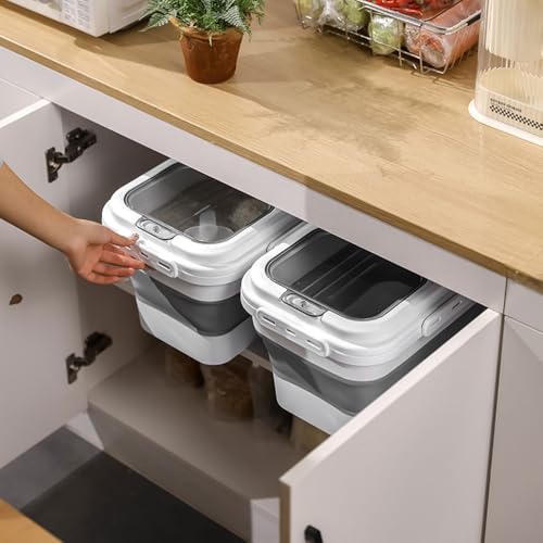 RoxNvm Hundefutter Aufbewahrung, faltbare Futtertonne, Futterbox mit Löffel, Tierfutterbehälter Siegel, Futterbehälter mit Deckel, Hundefutter Box für Trockenfutter (Grau)