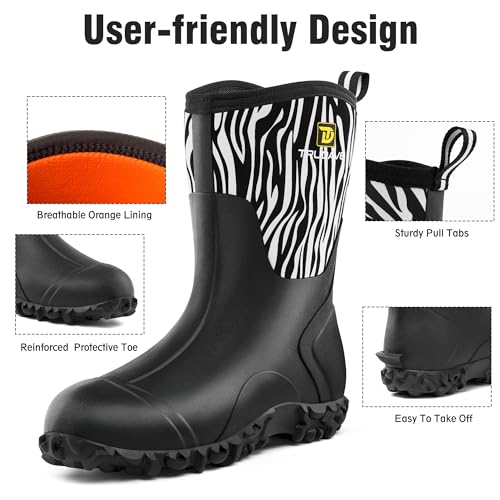 Image of Trudave Rubber Boots for Women with Steel Shank, 6mm Neoprene Mid Calf Rain Boots, Waterproof Insulated Mud Work Boots All Season, Size 5-11