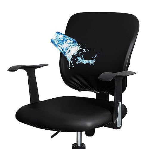 Bestenrose Bürostuhl Stuhlhussen Bezug PU Leder Stuhlbezug Bürostuhl wasserdichte Stretch Stuhlüberzug Stuhl Husse für Computer Armlehnen Stühle (Schwarz, Packung mit 2 Stück)