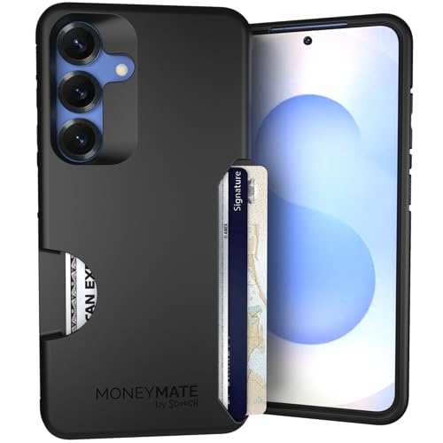 Scooch for Samsung Galaxy S25 Case with Card Holder, Moneymate Wallet Case with Hidden Card Slot and Protection for 4 Cards, 10-Foot Drop Protection, Black