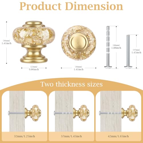 Chicwing 12 Pack Gold Dresser Knobs, 1-3/8 Inch(36mm) Decorative Crystal Cabinet Drawer Knobs, Vintage Round Gold Knobs and Pulls with Two Different Sizes Screws for Easy Installation by Chicwing - Image 3
