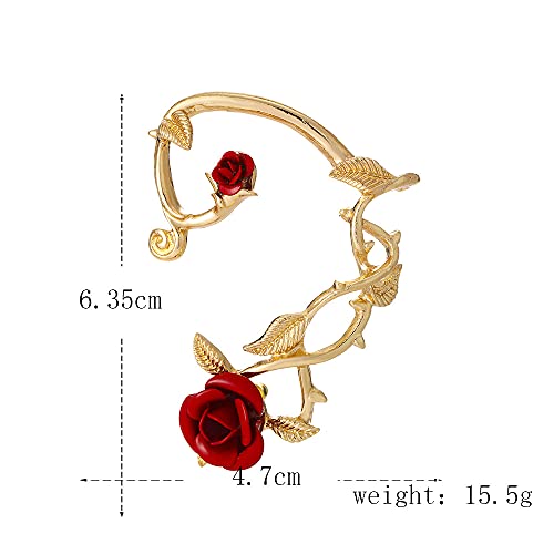 Flzaitian 1 Pc Retro Rose Flower Earrings Sparkly Metal Left Ear Cuff Wrap Clip Stud Earring For Women Girls Fashion Jewelry (Gold) #TOP2