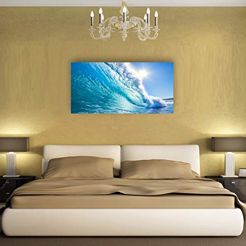 Image of Canvas Prints Wall Art Blue Ocean Wave Surfing Sea Picture Paintings on Canvas Modern Canvas Art for Home Room Office Wall Decorations