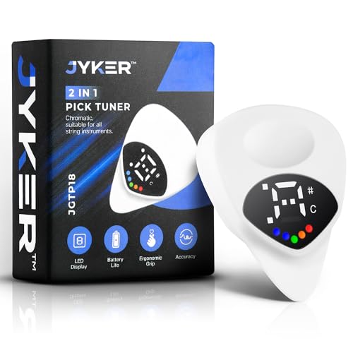 Jyker USA Guitar Tuner Pick 2-in-1 - Digital with LED Screen, 0.6mm Plectrum, 12 Equal Temperaments, Precision Tuning for Electric & Acoustic Guitars, Bass, Ukulele, Violin, Bass, Banjo, Chromatic