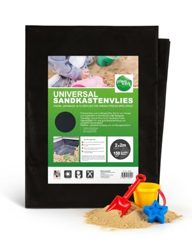 Pflanzwerk® Premium SANDKASTENVLIES 2x2 m - 150g/m² - Vlies Drainagevlies Unkrautvlies Kinder Sandkastenunterlage *100% ÖKOLOGISCH* *100% WASSERDURCHLÄSSIG* *10 Jahre GARANTIE*