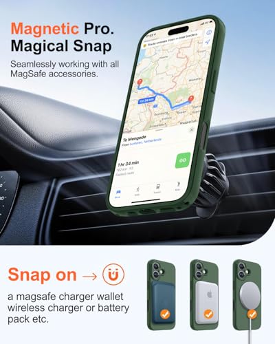 Image of Magnetic for iPhone 16 Plus Case,Shockproof Matte Cover,Dark Green | with Screen Protector,Compatible with MagSafe,Military Grade Drop Protection,Full Camera Protection,Non-Slip Design Case
