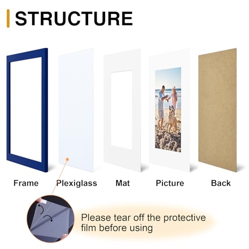 decorUhome 5x7 Picture Frame, Display Photos 4x6 with Mat or 5x7 Unmatted, Engineered Wood Frame with Plexiglass for Wall and Tabletop Display, Royal Blue, Set of 1