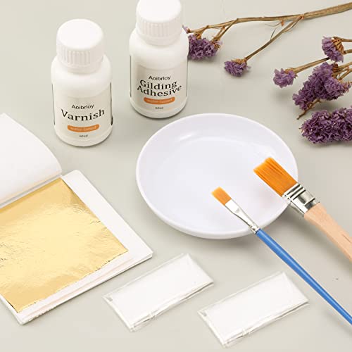Aoibrloy 120Ml Gilding Adhesive Set, Gold Leaf Adhesive And Varnish For Professional Craft Use With 20 Sheets Gold Leaf, 2 Brushes, 2 Pairs Of Gloves And 1 Glue Tray #TOP2