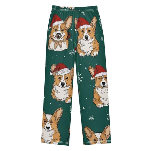Corgi Dog Spruce Branch Boys Long Pants Soft Trousers Elastic Waist Kids Lounge Bottoms with Pockets S-XL