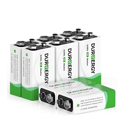 DURNERGY 9V Batteries, 9 Volt Batteries 8 Pack,10-Year Shelf Life, 9V Batteries for Smoke Alarms, Guitar Pedals, Microphone, Smoke Detector Battery, Square Batteries 6LR61 9V Alkaline Batteries