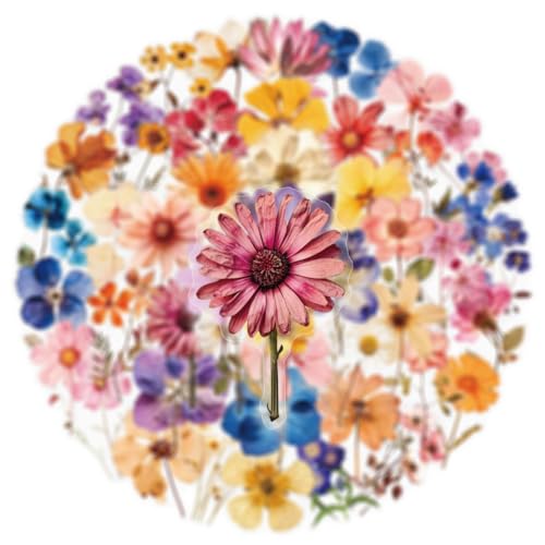 Image of 50PCS Transparent Flora Scrapbook Stickers, Vintage Aesthetic Flowers Sticker for Scrapbooks Travel Journal, Vinyl Waterproof for Water Bottles Laptop Phone Scrapbook Supplies DIY Crafts, (Flower-C)