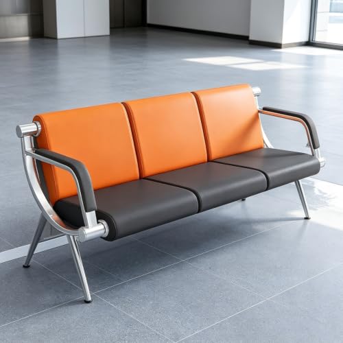 3-Seat Waiting Room Bench, Reception Chairs with Arms for Office Lobby