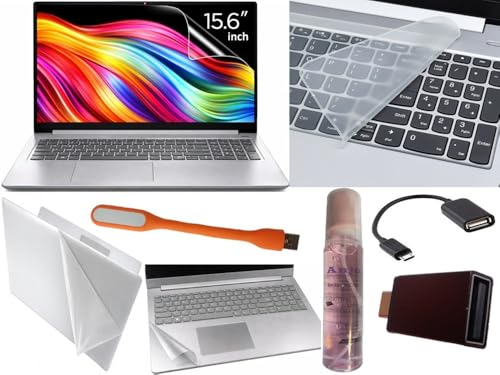 Image of Anjo 8 in 1 Combo Of 15.6 Inch & 16:9 Display Aspect Ratios Laptop Screen Protector, Key-Skin, Body Lamination Trackpad & Lid (Transparent), USB Light, Cleaner, Type C & Micro OTG.