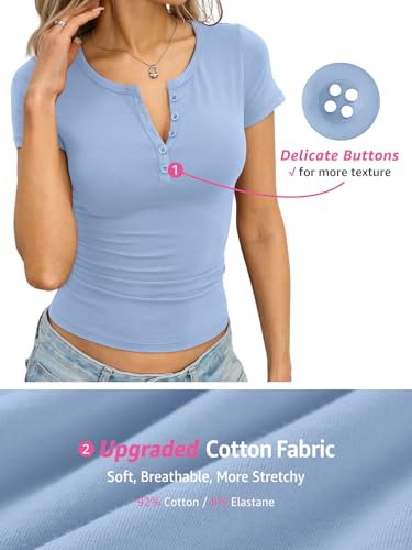 Image of EasyGala Womens Cotton Short Sleeve Shirts V Neck Henley Tops Basic Tees