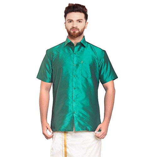 Image of SJS-Men's Half Sleeve Solid Art Silk Shirt