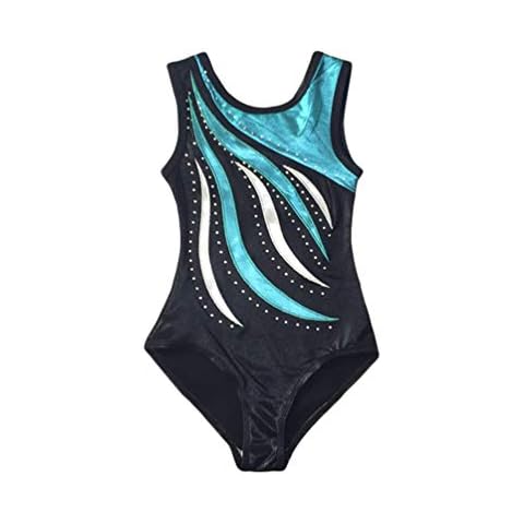 WanYangg Girls 3-13Y Team wear One-Piece Leotard Bodysuit,Sequined Sparkle Gymnastics Leotard Sleeveless,Dance Outfit Clothes Kids Ballet Colorful Stripes Dancing Athletic Leotard Cover