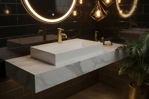 Rea Lavabo Da Appoggio Goya 50CM Lavandino Bagno 500 X 370 X 140 Mm Conglomerato (Bianco) - 2