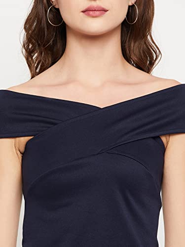 Image of LE BOURGEOIS Women Solid Slim Fit Western Off-Shoulder Short Sleeve Crop Top