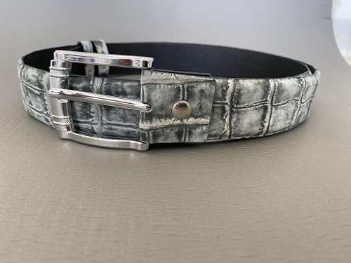 genuine crocodile belly nubuck leather skin belt with prong buckle for men, handmade alligator skin belt4