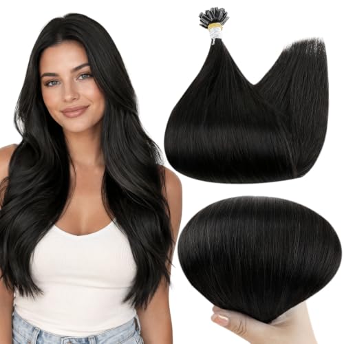 Full Shine U Tip Hair Extensions Human Hair 26 Inch 100G Jet Black