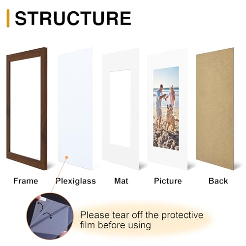 decorUhome 11x17 Picture Frame, Display Pictures 8x12 with Mat or 11x17 without Mat, Wall Hanging Poster Frame, Brown, 1 Pack