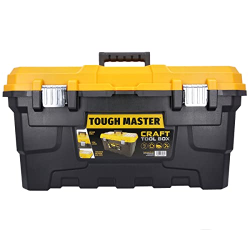 TOUGH MASTER 22 Heavy Duty Tool Storage Box large Capacity with Removable Tote Tray Handle &Compartment Organiser Waterproof for Power Tools, Hand Tools, Fixings (22 Inch Toolbox)