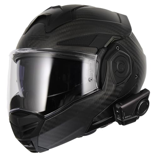 LS2 Helmets Advant X Carbon Fiber Modular Helmet with Preinstalled Sena 60S Mesh Bluetooth Headset (Matte Black - Medium)