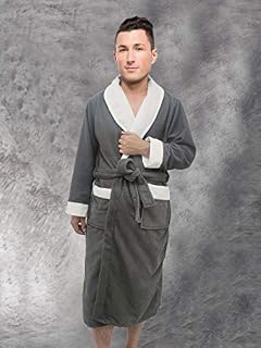 AIMS Mens Shawl Collar Style Dressing Gown Bathrobe, Housecoat Loungewear Super Soft Luxury Microfiber Terry Cotton, Warm, Cosy Fleece Nightwear Robe, Spa Hotel Sleepwear (Grey, S/M)