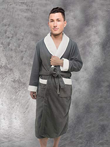 AIMS Peignoir de bain à col châle pour homme - Super doux et luxueux - En microfibre de coton éponge - Chaud et confortable - Pour spa, hôtel - Gris - Taille S/M Cover