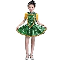 民族衣装 ドレス スパンコール グリーン スパンコール ダンス衣装 裾