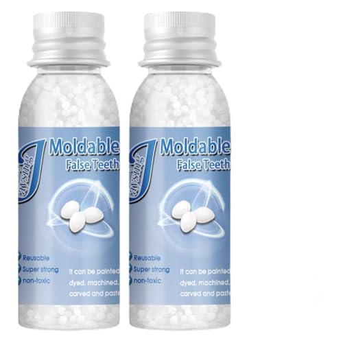 VRYNDH 2 flacons Pansement dentaire temporaire,Kit de réparation de remplissage dentaire, adhésif dentaire, granulés plastiques pour la réparation de prothèses dentaires