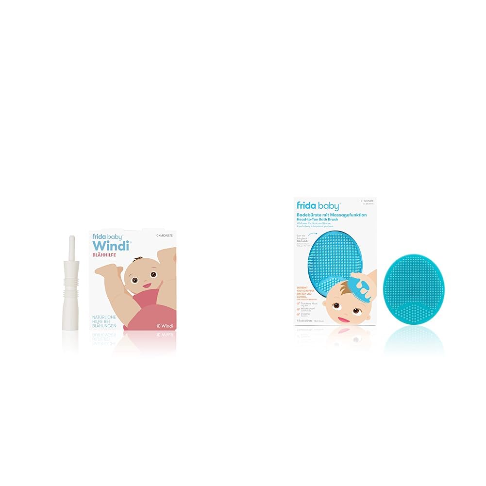 Fridababy Windi Blähhilfe für Babys ab 0 Monaten, 10 Stück, Einweg-Katheter, Natürliche Hilfe bei Blähungen, 20437 & Badebürste mit Massagefunktion