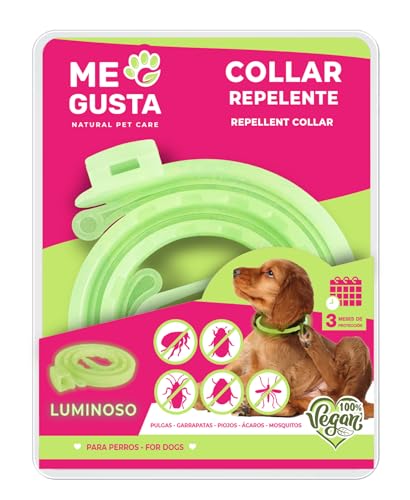 ME GUSTA Collar Luminiscente Repelente para Perros con Geraniol | Repele Todo Tipo de Insectos | Fragancia Cítrica | 30 cm