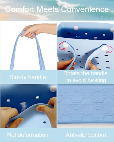 Rubber Beach Bag with Silicone Phone Holder Accessories for Women, Waterproof Sandproof Travel Tote Bag4