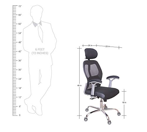 Image of Lakdi The Furniture Co High Back Director Mesh Chair with Lumbar Support & Adjustable Height Revolving & Ergonomic Chair and Metal Wheel Base with Chrome Finish Best Office Chair 111011132-hig
